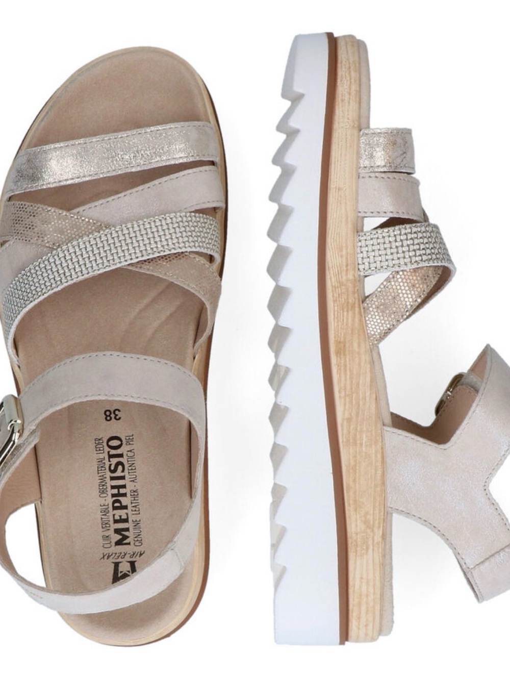 Mephisto Doria Sandals EU 42 US 11 Nude metallic Leather platform comfort sandal